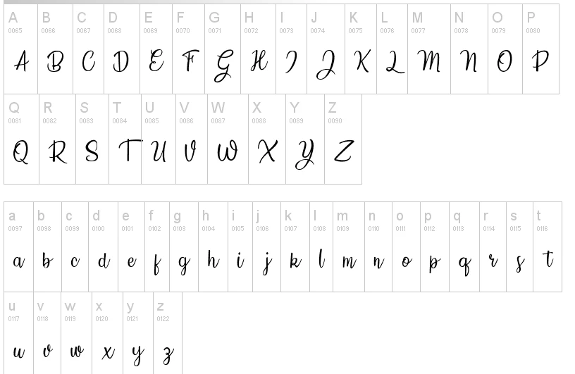 Countryside Font Character map