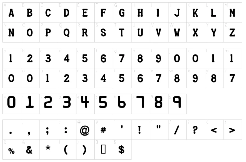 Credit Card Font Character map