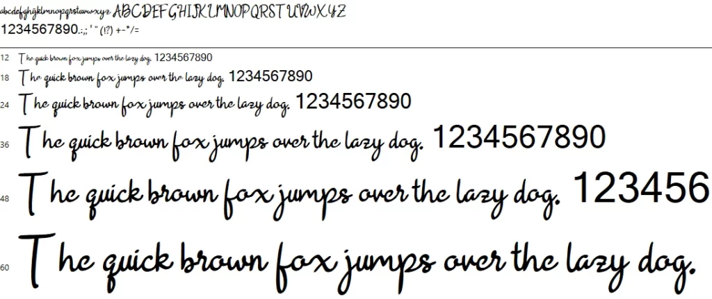 Beauty Rains Script Font Character map