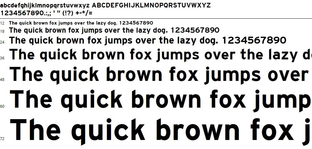 Interstate Font Character map