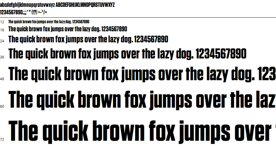 Tungsten Font Character map