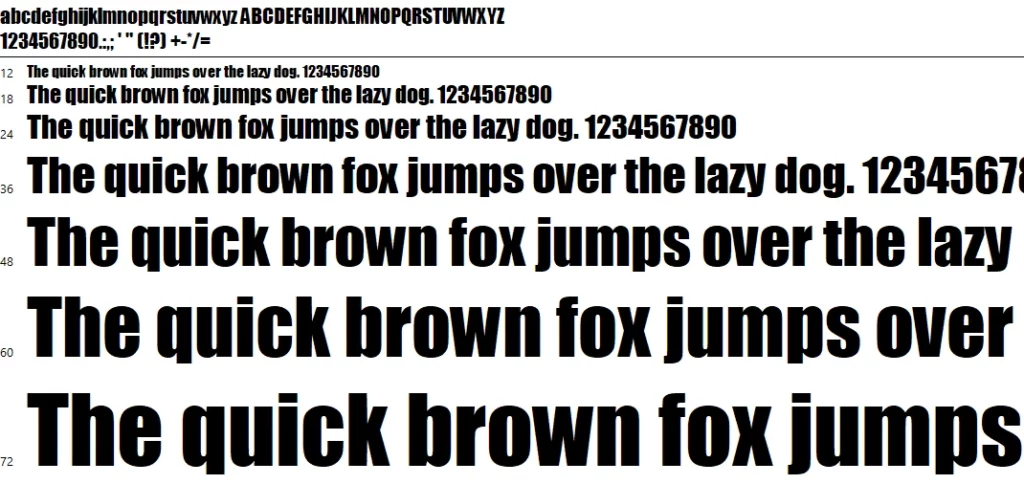 Impact Font Character map