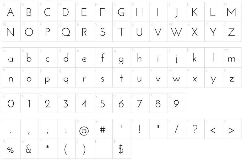 Josefin Sans Font Character map
