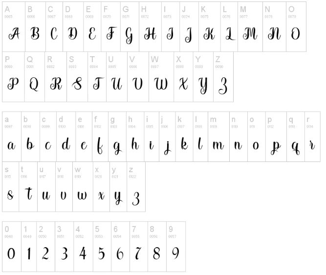 Stayland Font Character map