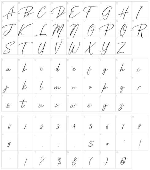 Bentosa Font Character map