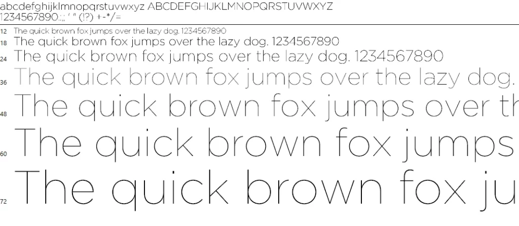 Gotham Thin Font Character map