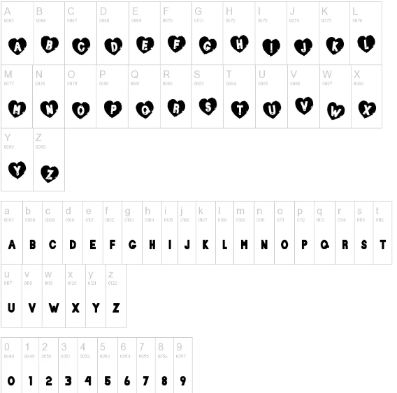 Loverboy Font Character map