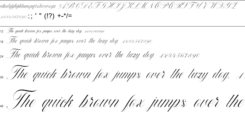 Beauty Athena Calligraphy Font Character map