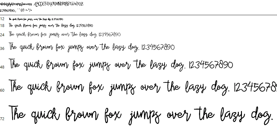 Beluga Script Font Character map