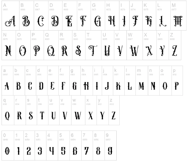 Demon Blade Typeface Character map