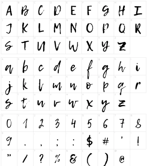 Lemon Tuesday Font Character map