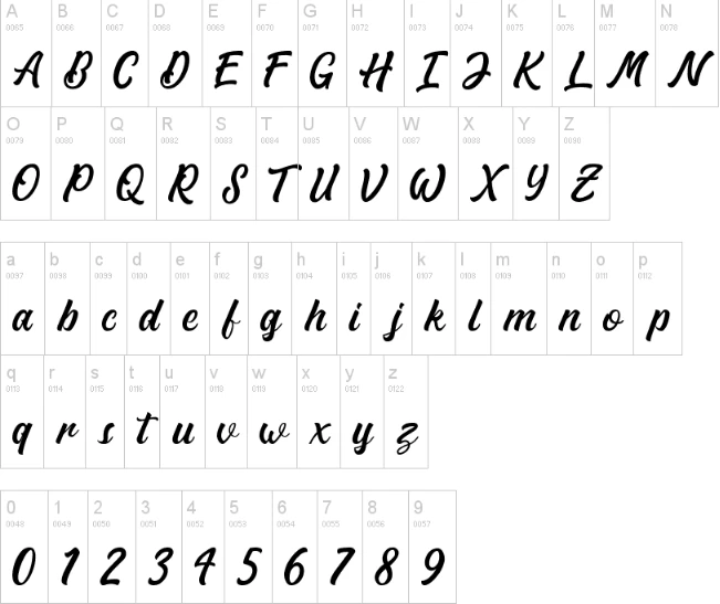 Matane Script Font Characte map