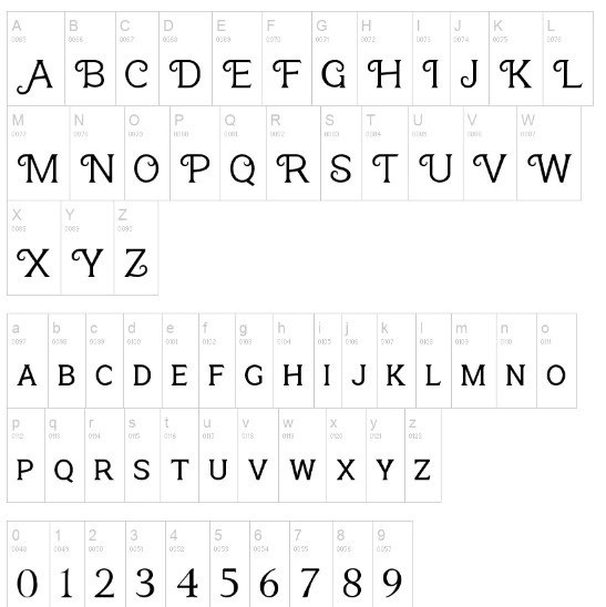 North Forest Font Character map