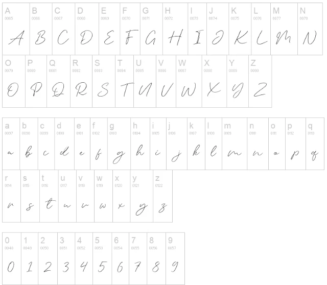 Silent Caroline Font Character map