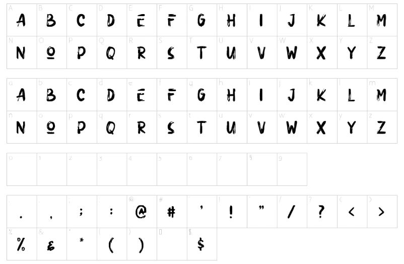 The Ultra Brush Font Character map