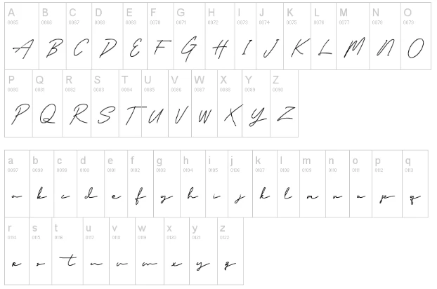 Classy Beautiful Font Character map