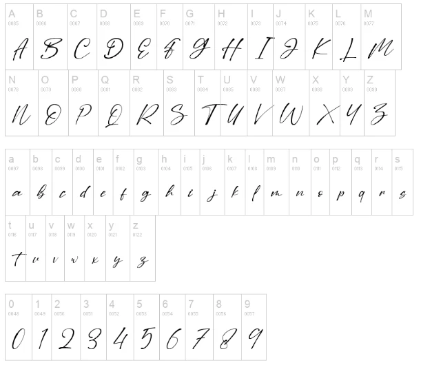 Dilan Script Font Character map