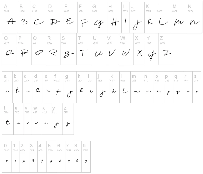 Dream Only Script Font Character map