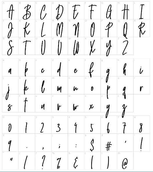 Emma Signature Font Character map