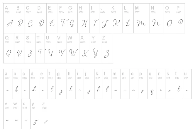 Kingsley Font Character map