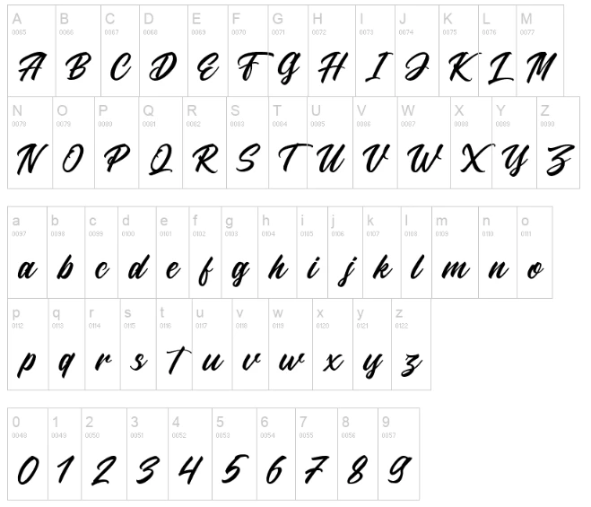 Larizo Script Font Character map