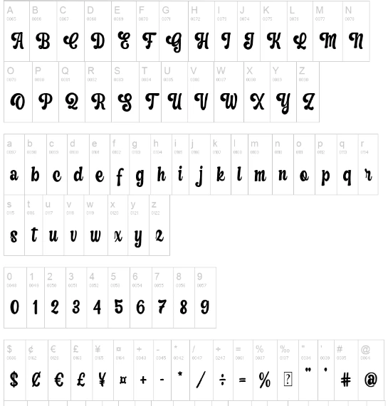 Last Dream Font Character map