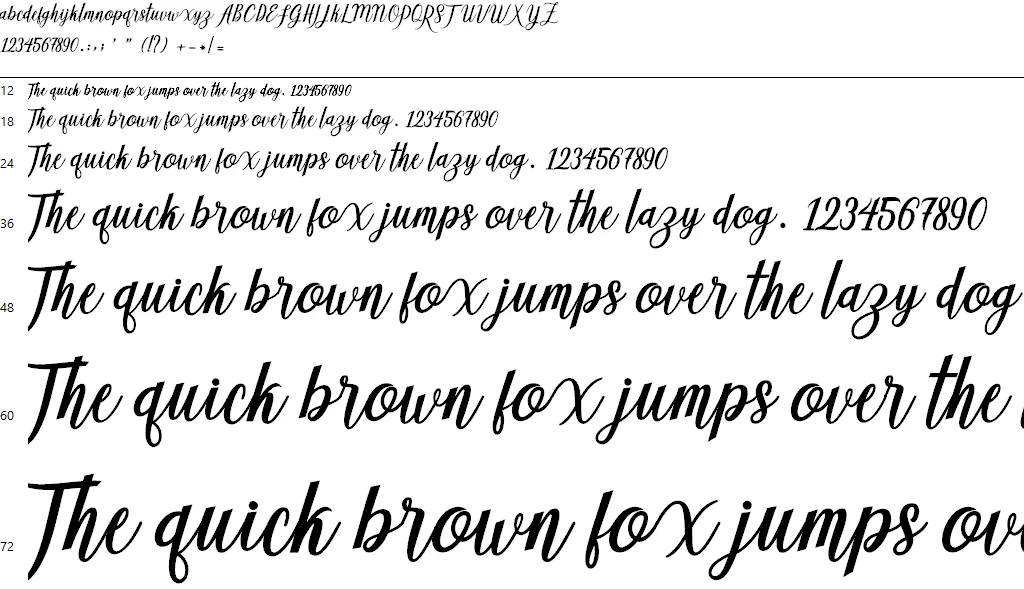 Adeline Calligraphy Script Font Character map