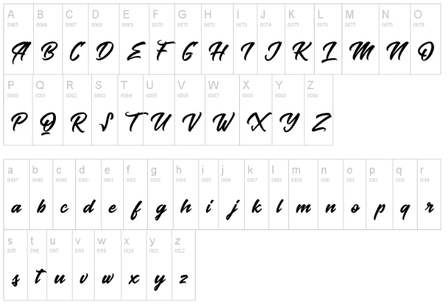Baksoda Script Font Character map