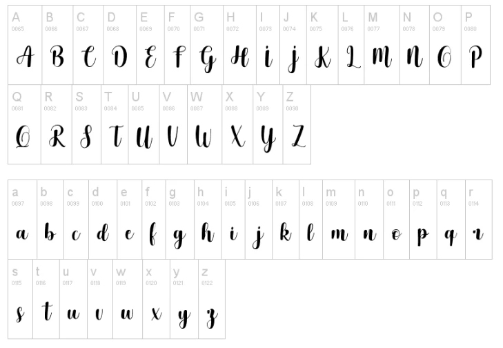Cherishing Moments Font Character map