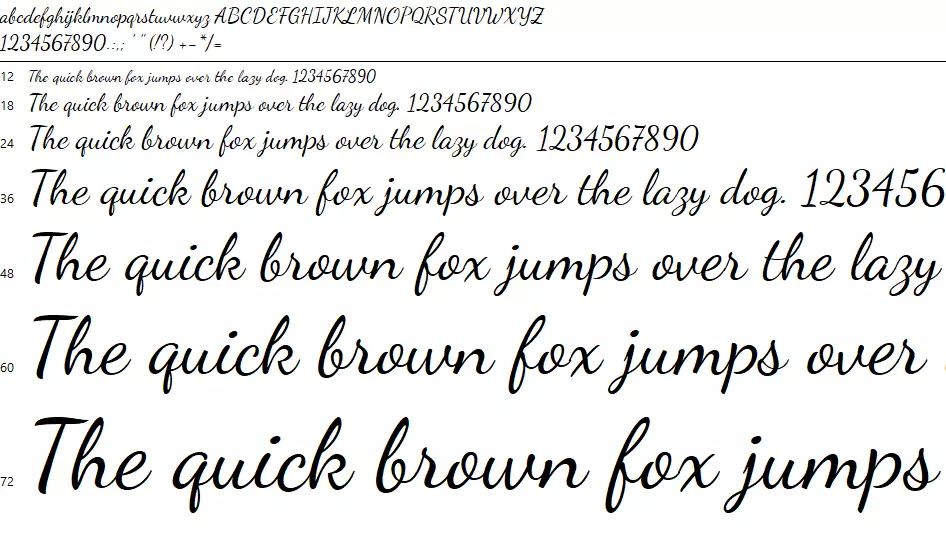 Dancing Script Font Character map