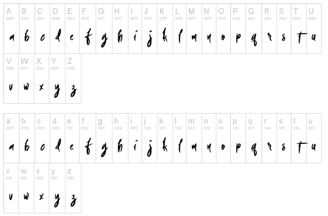 Foxing Brush Font Character map
