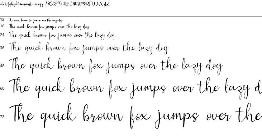 Gisella Handwritten Font Character map