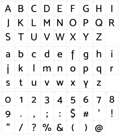 Mosk Sans Font Character map