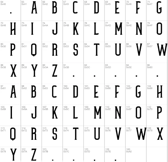 grodna vintage font character map