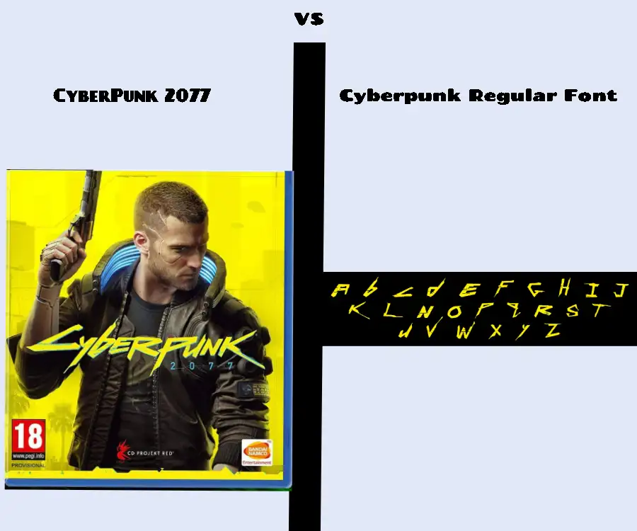 Cyberpunk 2077 logo vs cyberpunk regular font comparison and similarity