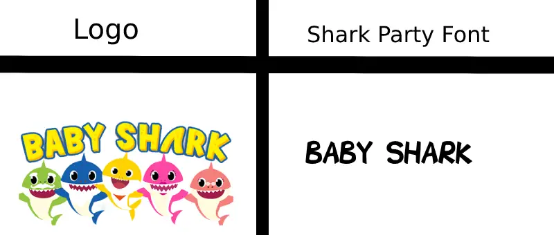Comparison between Baby Shark Logo font and Shark Party Font example