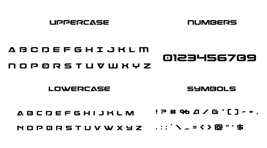 Dameron Font Character map