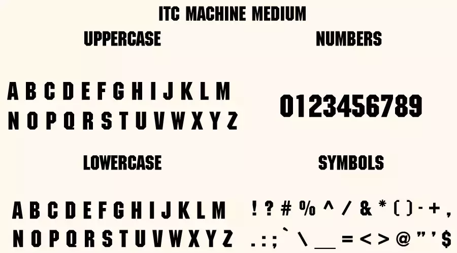 ITC Machine Medium Font Character map