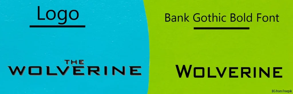 The Wolvering Font Logo vs Bank Gothic Bold Font Example