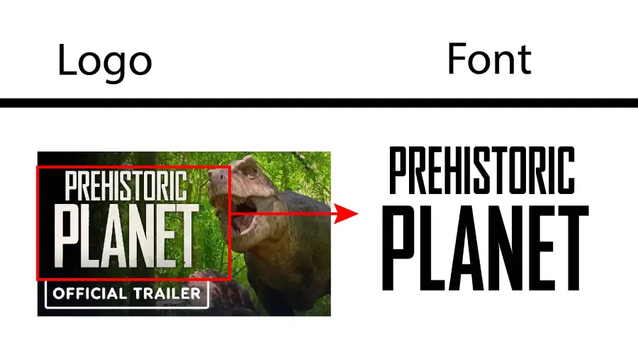 Prehistoric Planet logo vs Agency FB Bold Condensed font similarity example