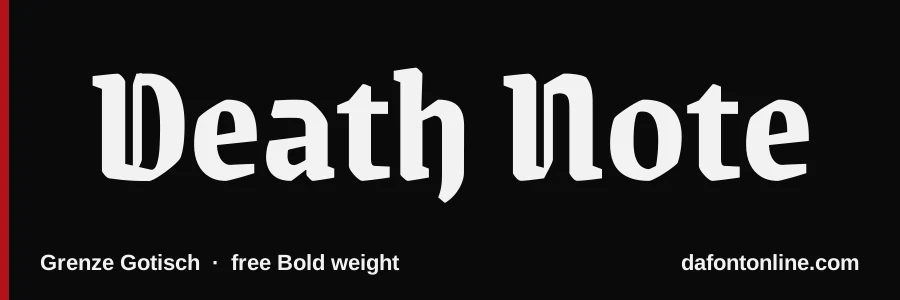 Grenze Gotisch font preview showing "Death Note"