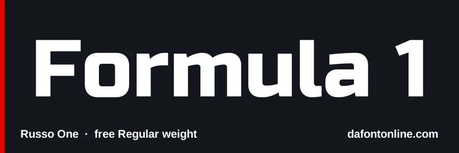 Russo One font preview showing "Formula 1"