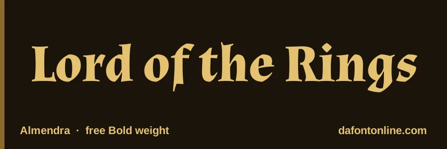 Almendra font preview showing "Lord of the Rings"