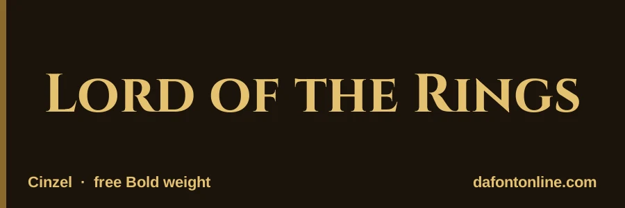 Cinzel font preview showing "Lord of the Rings"