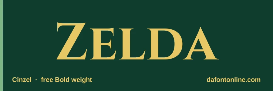 Cinzel font preview showing "Zelda"