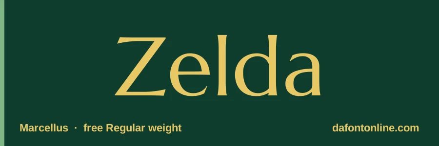 Marcellus font preview showing "Zelda"